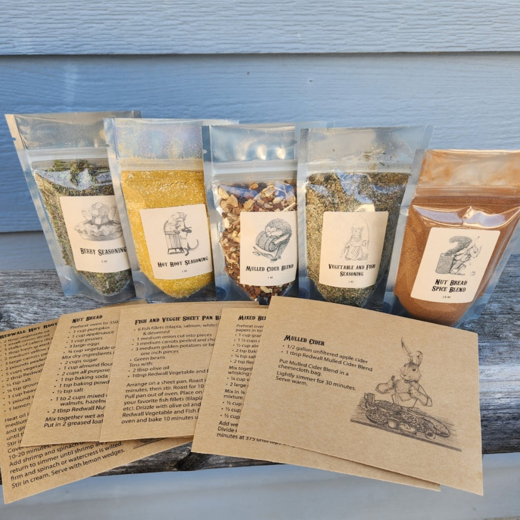 Redwall Inspired Spice Set – 5 Fantasy Cooking Blends with Recipe Cards & 3D Barrel