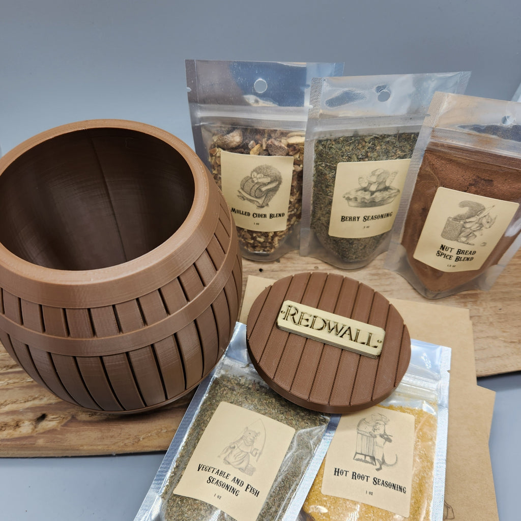 Redwall Inspired Spice Set – 5 Fantasy Cooking Blends with Recipe Cards & 3D Barrel