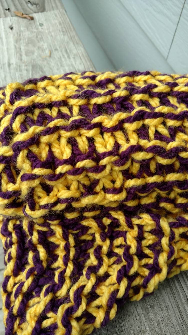 Hand Knitted Scarf – Purple & Gold WCU Western Carolina University Team Colors