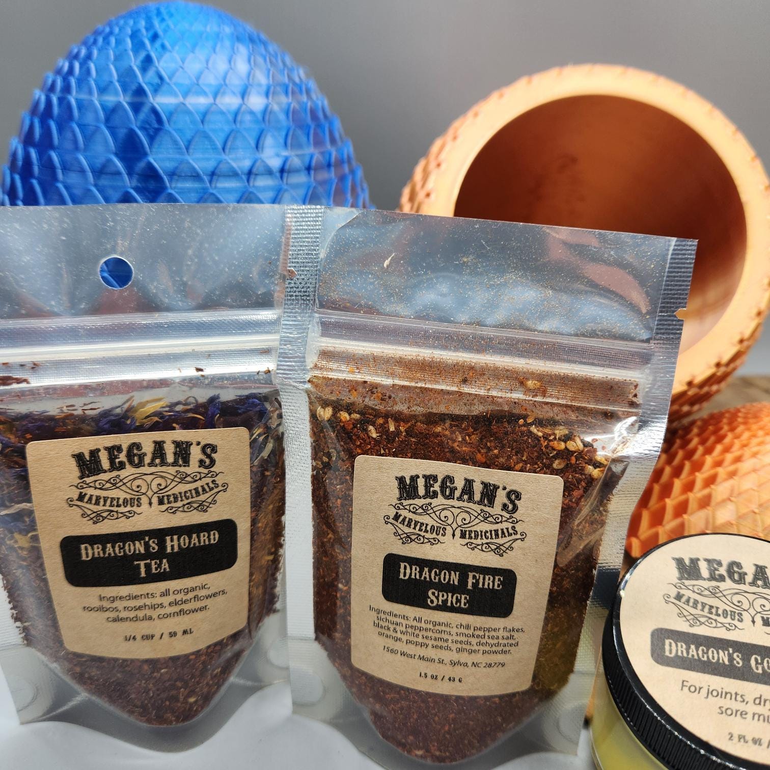 Dragon Egg Gift Set – Herbal Salve, Fire Spice & Dragon’s Hoard Tea with 3D Printed Dragon Egg