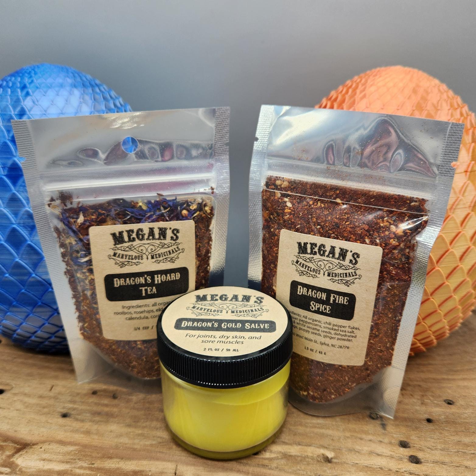 Dragon Egg Gift Set – Herbal Salve, Fire Spice & Dragon’s Hoard Tea with 3D Printed Dragon Egg