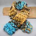 Hand Knitted Scarf – Chunky Acrylic Neck Rug in Blue, Brown & Tan
