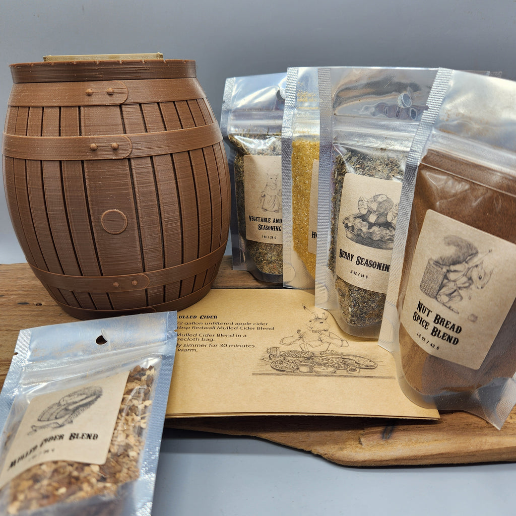 Redwall Inspired Spice Set – 5 Fantasy Cooking Blends with Recipe Cards & 3D Barrel