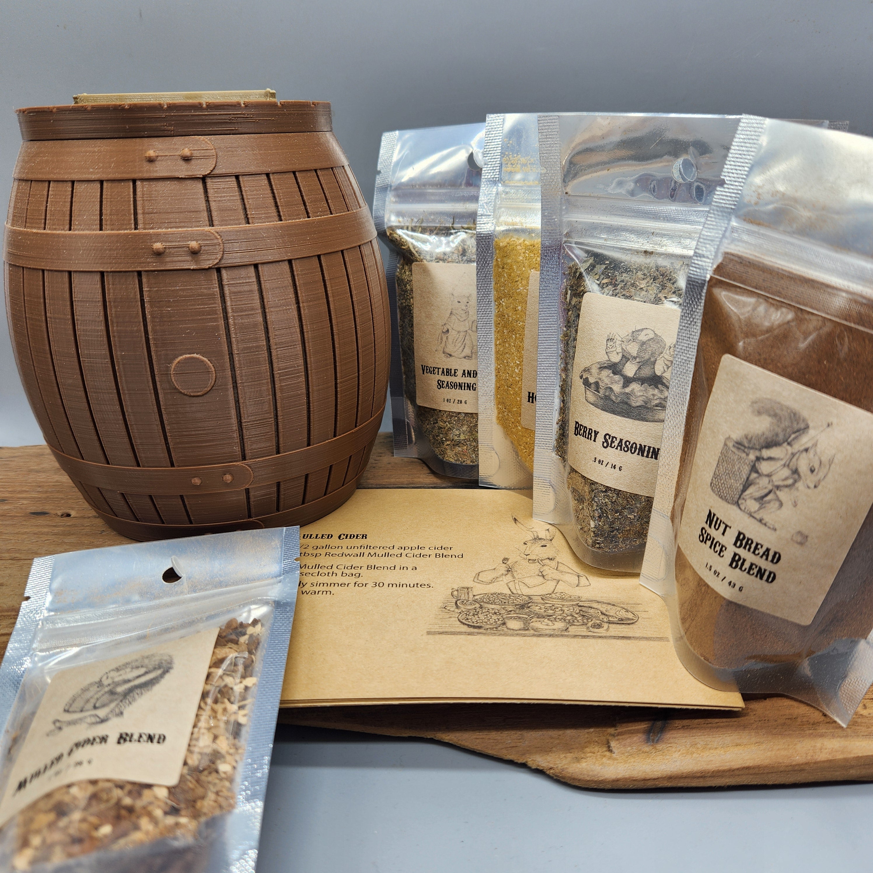 Redwall Inspired Spice Set – 5 Fantasy Cooking Blends with Recipe Cards & 3D Barrel