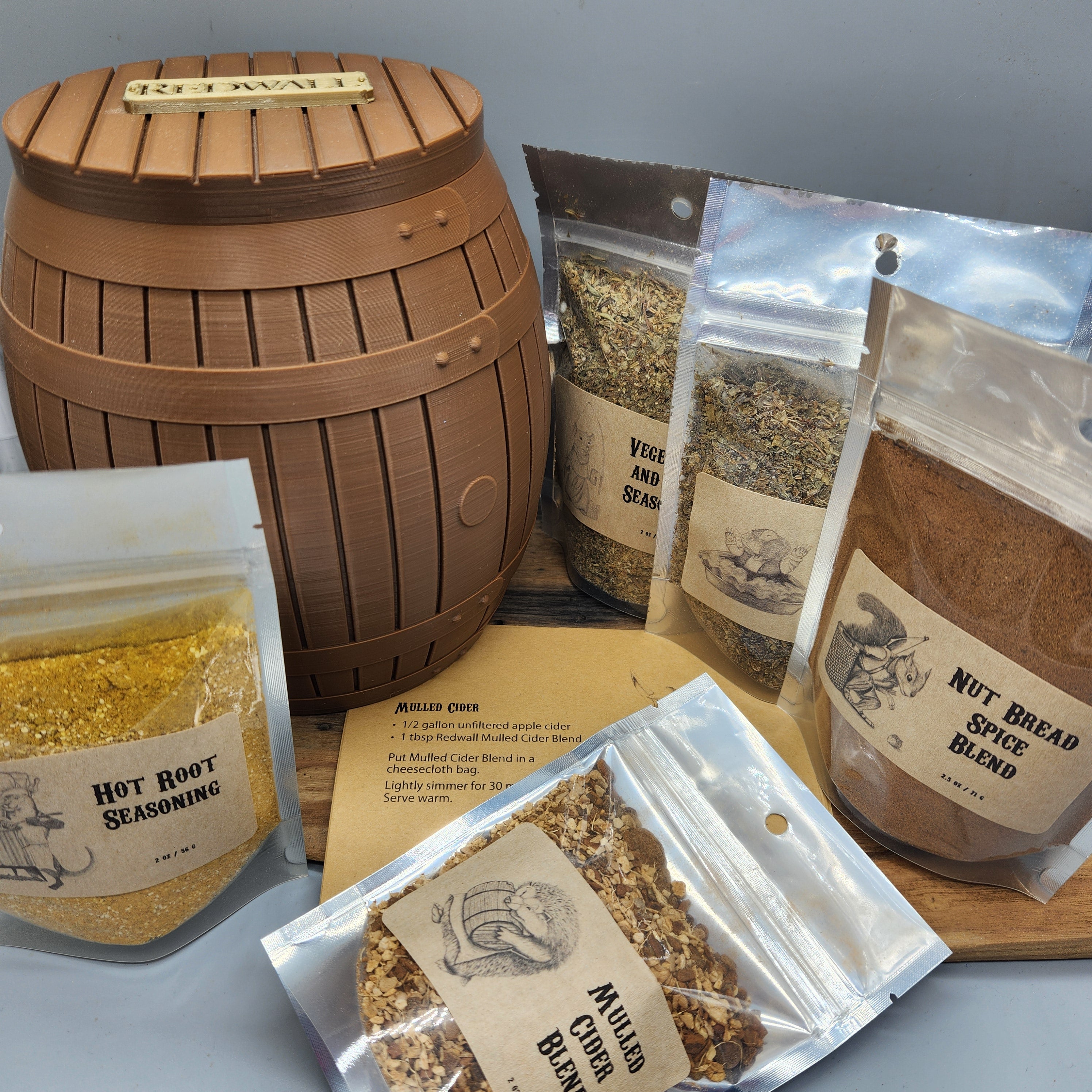 Redwall Inspired Spice Set – 5 Fantasy Cooking Blends with Recipe Cards & 3D Barrel