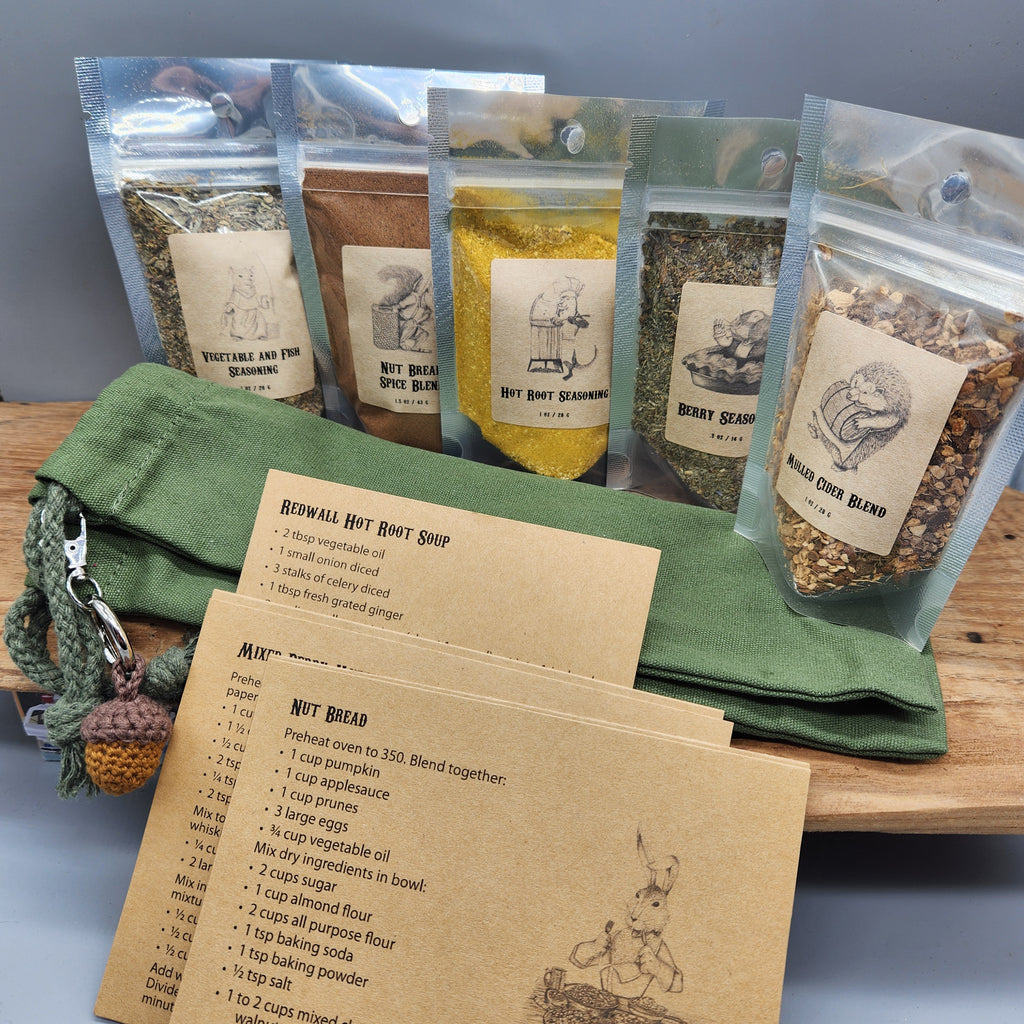 Redwall Inspired Spice Set – 5 Fantasy Cooking Blends with Recipe Cards & 3D Barrel