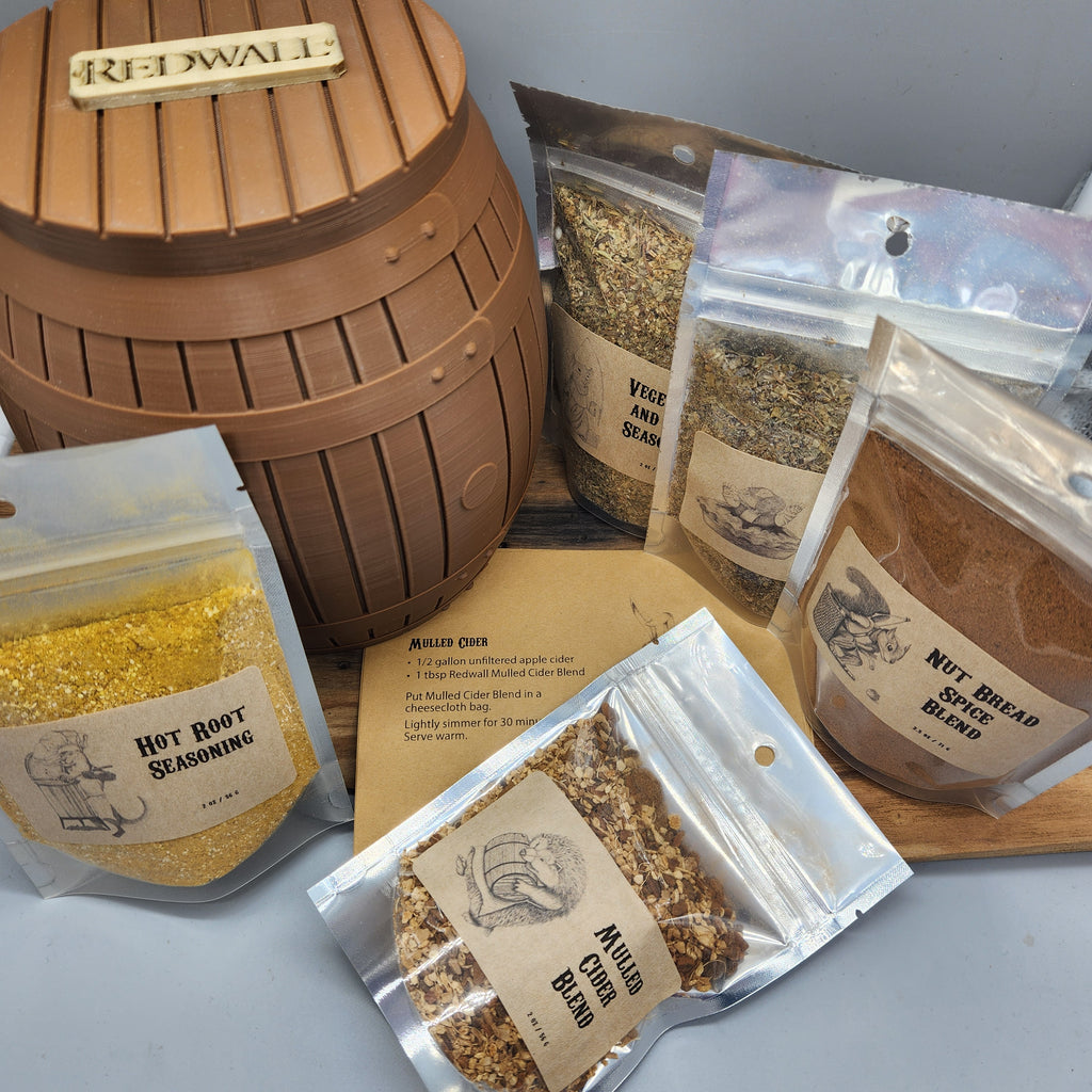 Redwall Inspired Spice Set – 5 Fantasy Cooking Blends with Recipe Cards & 3D Barrel