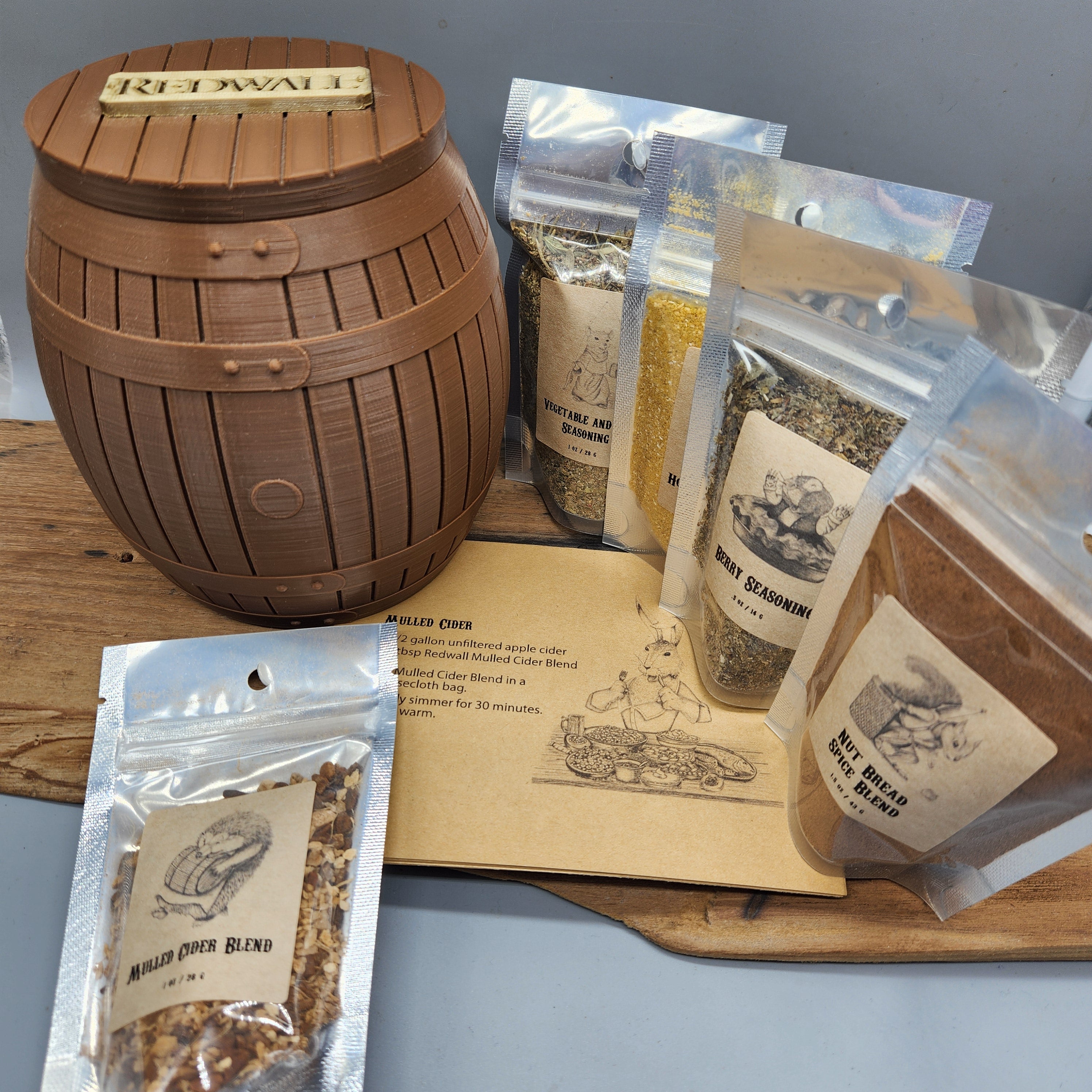 Redwall Inspired Spice Set – 5 Fantasy Cooking Blends with Recipe Cards & 3D Barrel